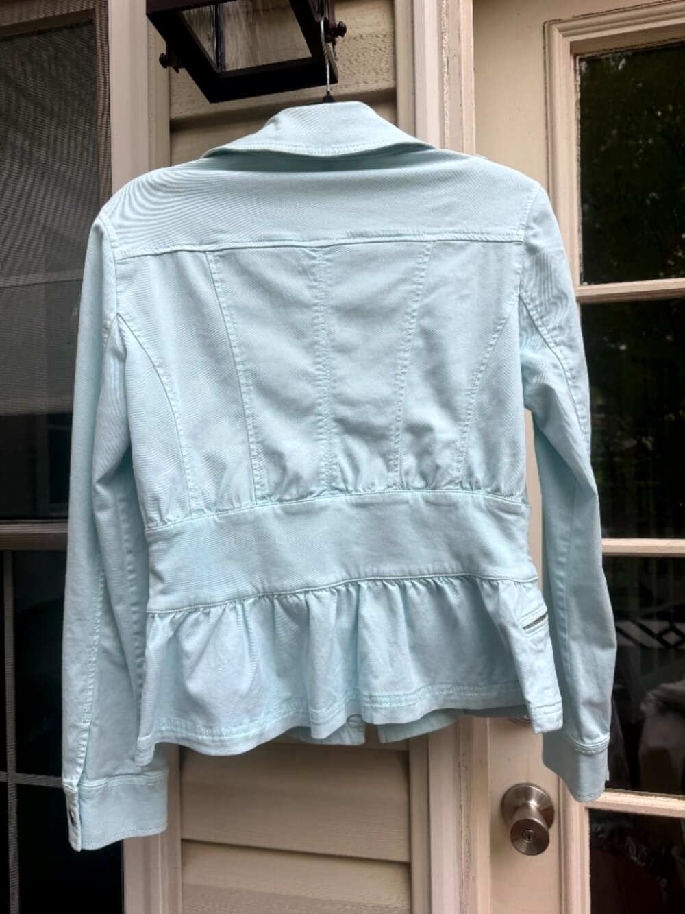 White House Black Market (WHBM) Stretch Zip Front Aqua Blue Peplum Jacket Size 6 - Picture 4 of 4